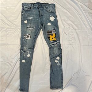 Smoke Rise Men's Distressed Graphic Skinny Jeans - Blue